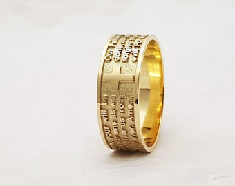 14k 18k gold lord's prayer ring, womens mens ring gold, gold ring men women