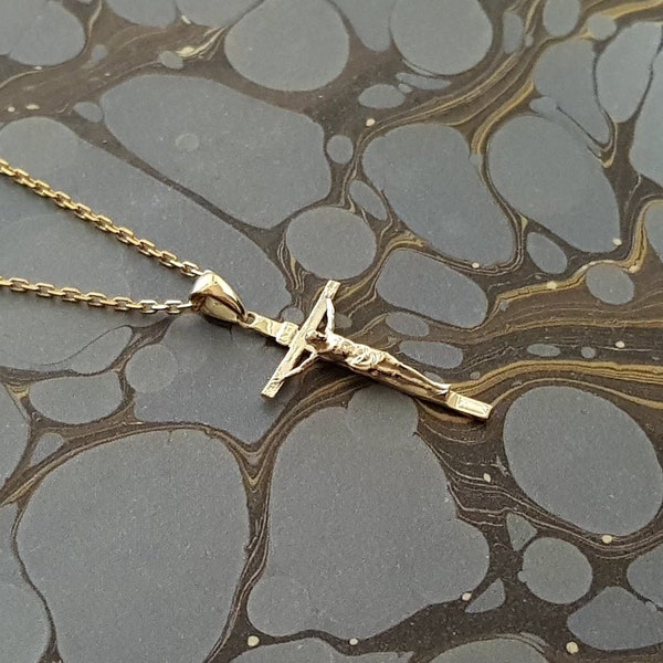 14k 18k gold cross necklace women 23mm, cross pendnat, crucifix necklace, crucifix pendant, womens necklace pendant gold