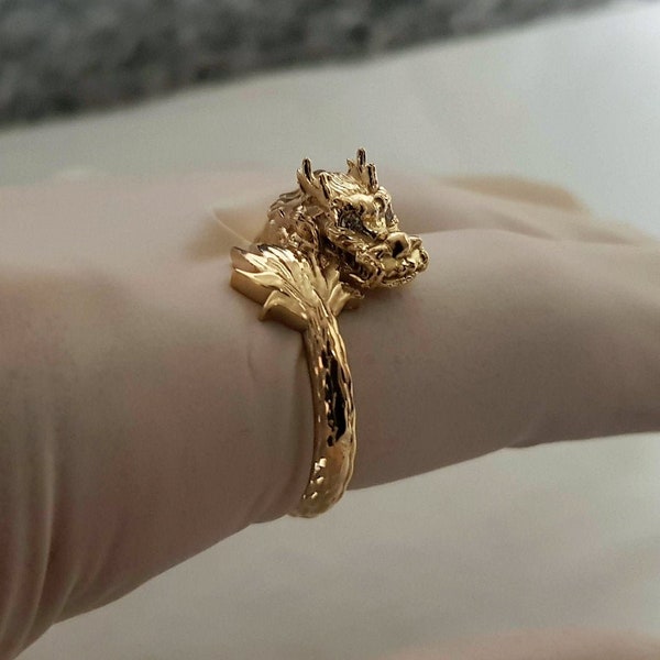 14k, 18k gold dragon ring with diamonds, mens womens ring gold, gold ring men women