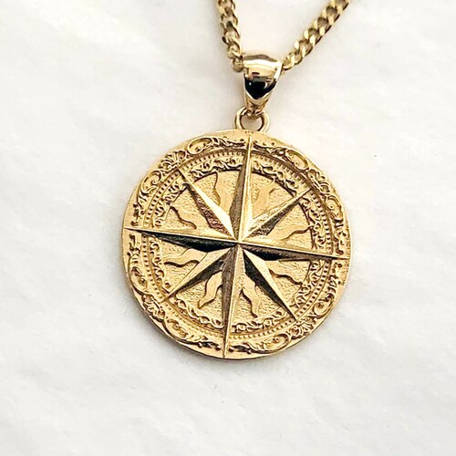 Dainty 14k Solid Gold Compass Necklace Personalized Compass Etsy