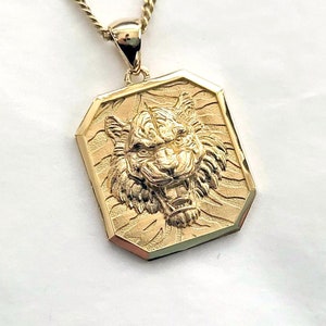 18k 14k gold tiger pendant necklace for men