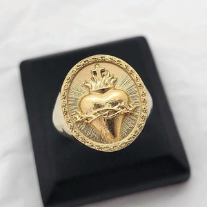 14k 18k gold sacred heart of Jesus ring for men and women