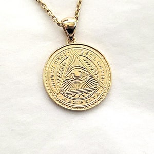 18k 14k gold Eye of Providence pendant necklace for men