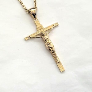 14k 18k gold crucifix pendant necklace 40mm for men