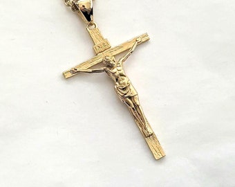 14k 18k gold crucifix pendant necklace 40mm 35mm for men