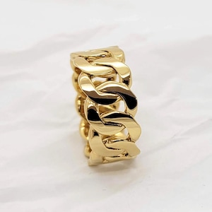 18k 14k gold wide cuban chain ring 10mm for men and women