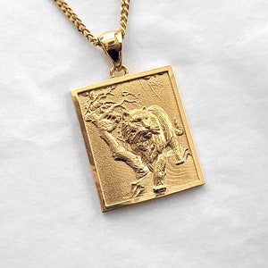 14k 18k gold tiger necklace men, tiger pendant, mens necklace gold, mens pendant gold