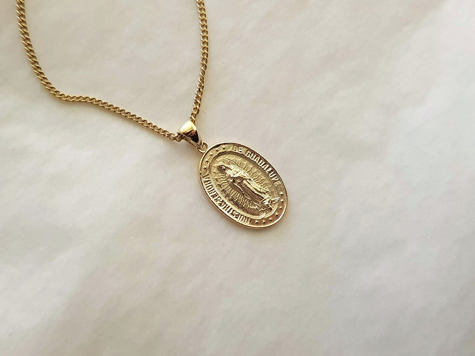 14k 18k Gold Blessed Virgin Mary Our Lady of Guadalupe Pendant Necklace ...