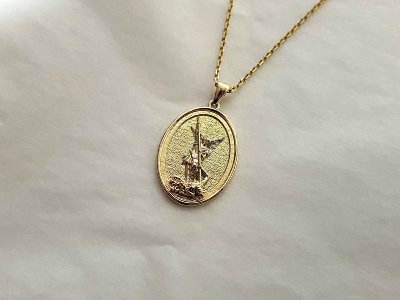 18k 14k solid gold saint st. archangel michael necklace Etsy