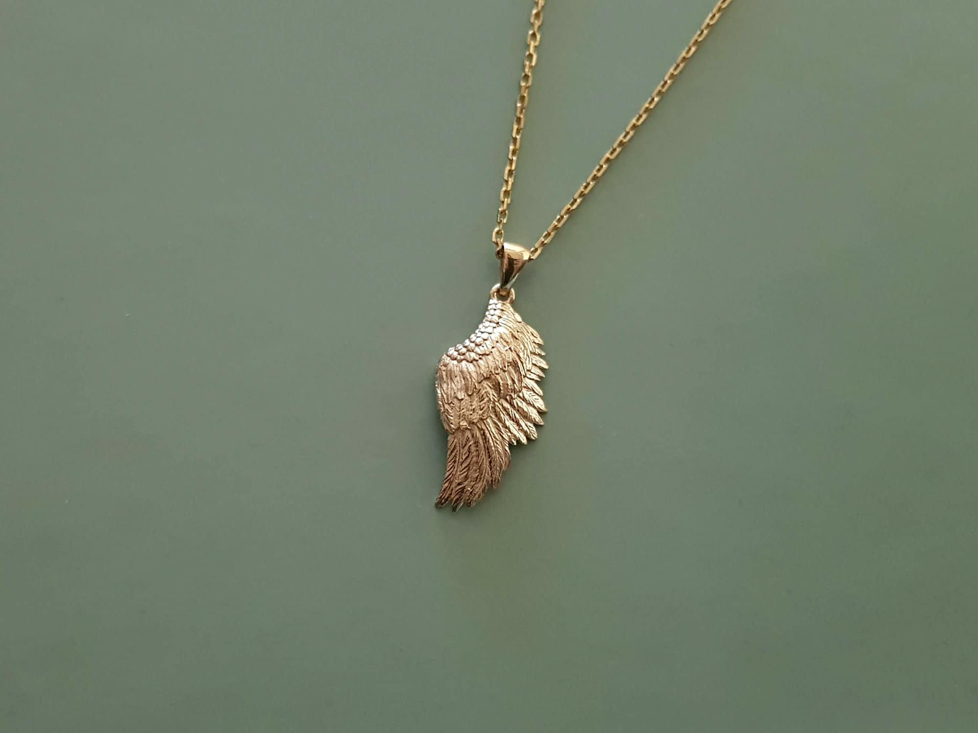 14k 18k solid gold angel wing necklace pendant gold mens Etsy