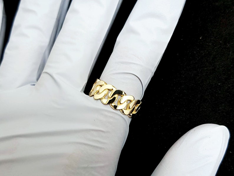 14k 18k Solid Gold Simple Curb Chain Ring 1 M 8.0mm Mens Etsy