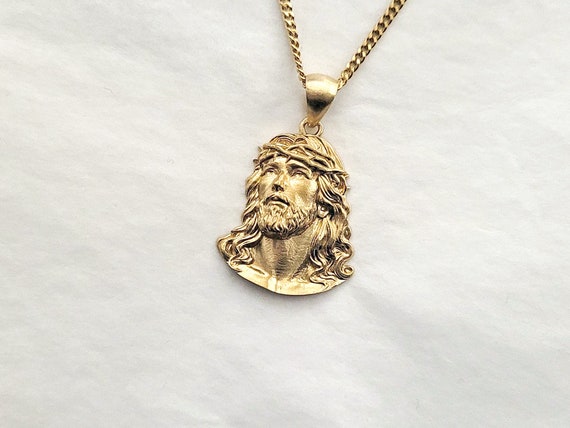 18k 14k Gold Jesus Nekclace Men Jesus Pendant Mens Necklace Gold