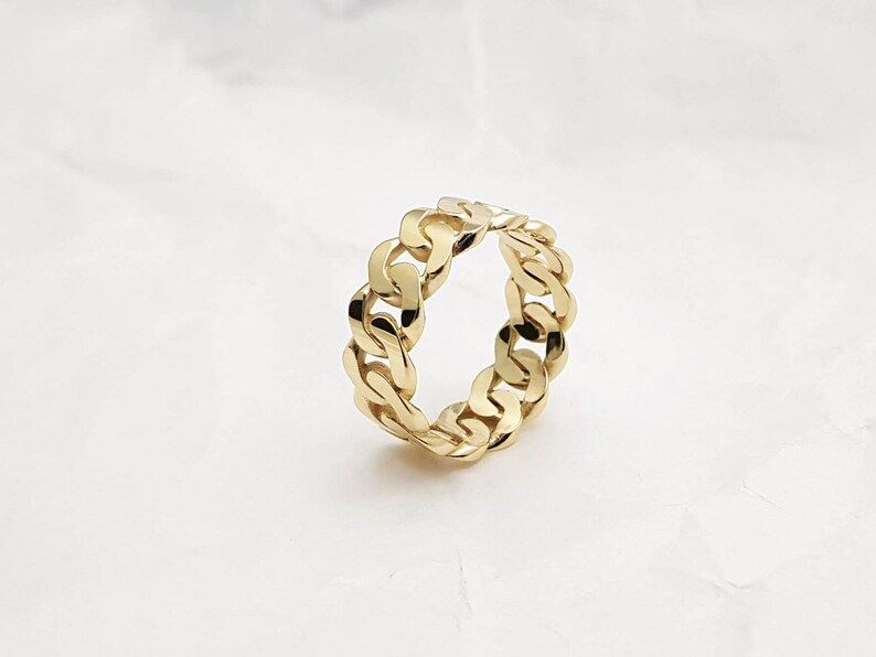 14k 18k Solid Gold Simple Curb Chain Ring 1 M 8.0mm Mens Etsy