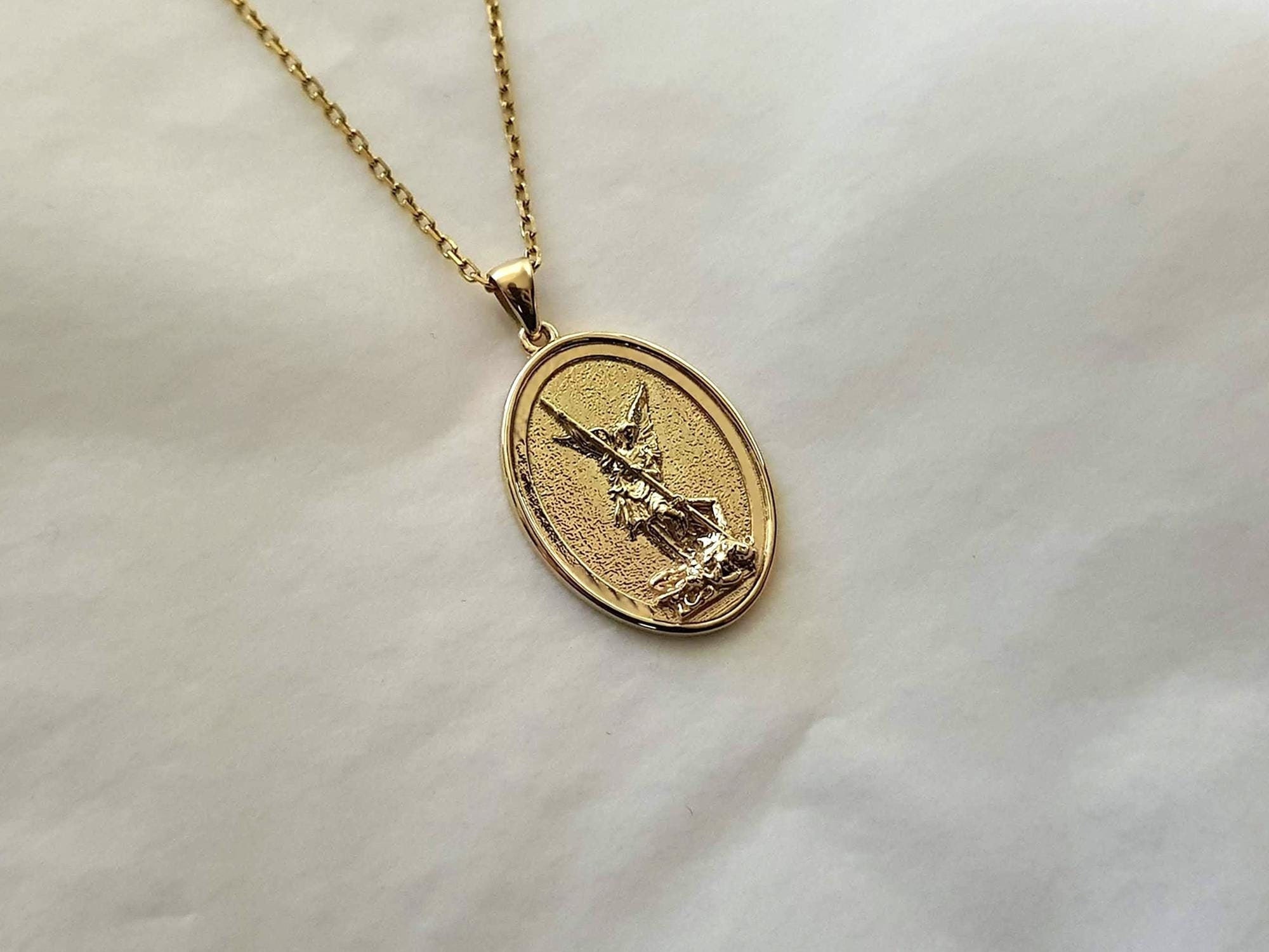 18k 14k gold archangel saint Michael pendant necklace 2 for men