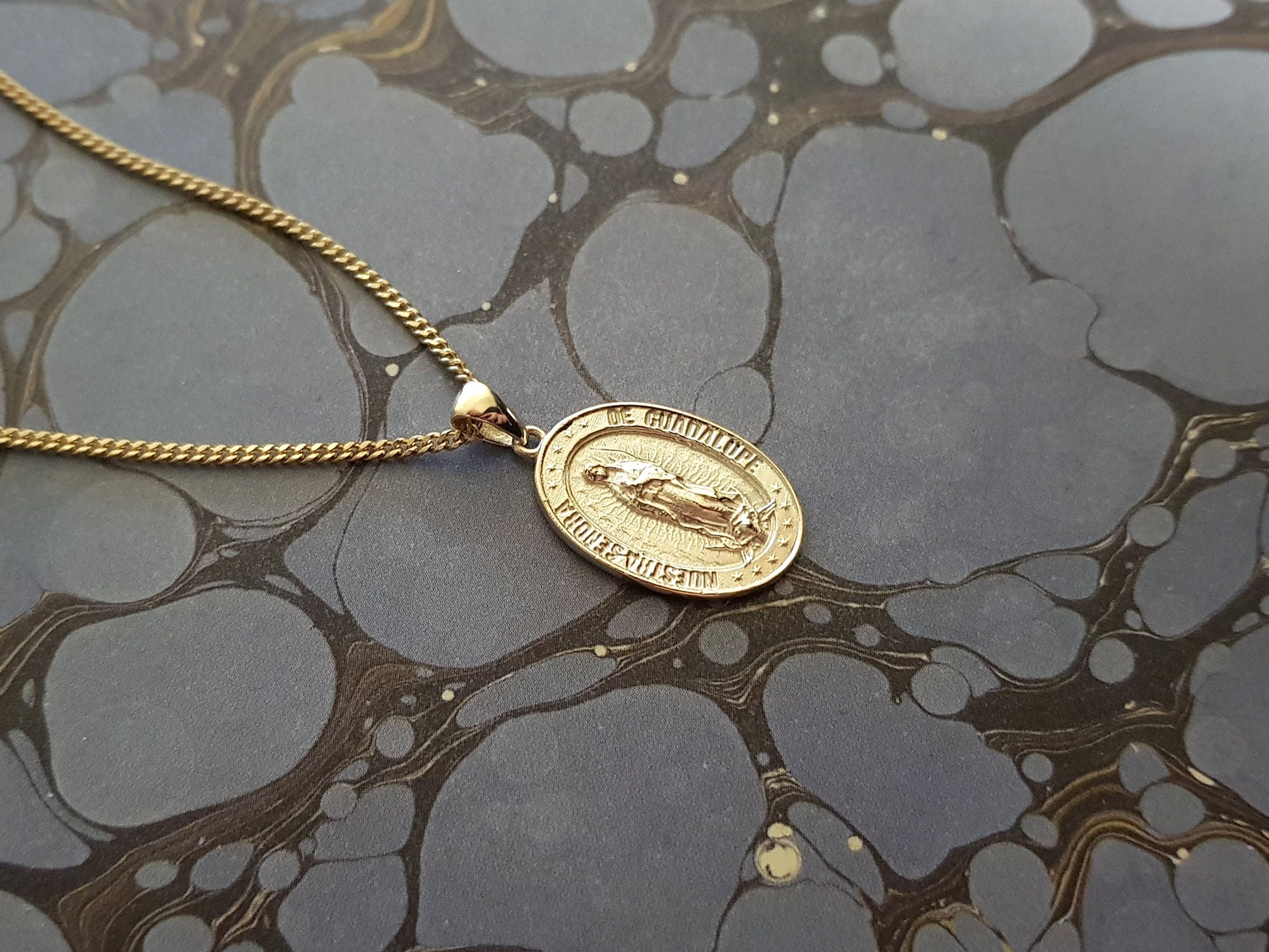 14k 18k Gold Blessed Virgin Mary Our Lady of Guadalupe Pendant Necklace ...