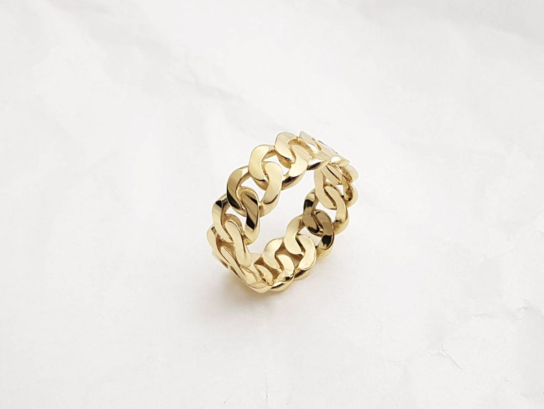 14k 18k Solid Gold Simple Curb Chain Ring 1 M 8.0mm Mens Etsy