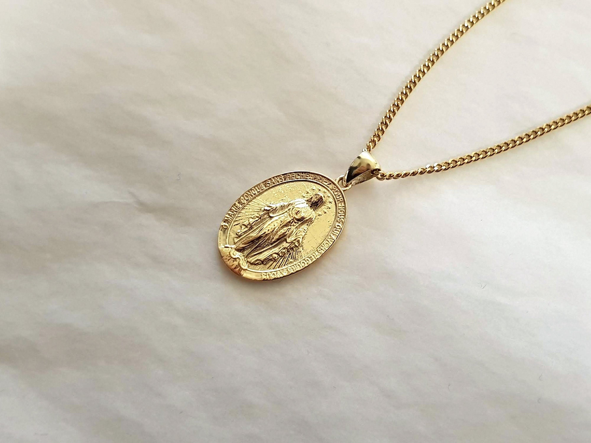 18k 14k Solid Gold Miraculous Medal 