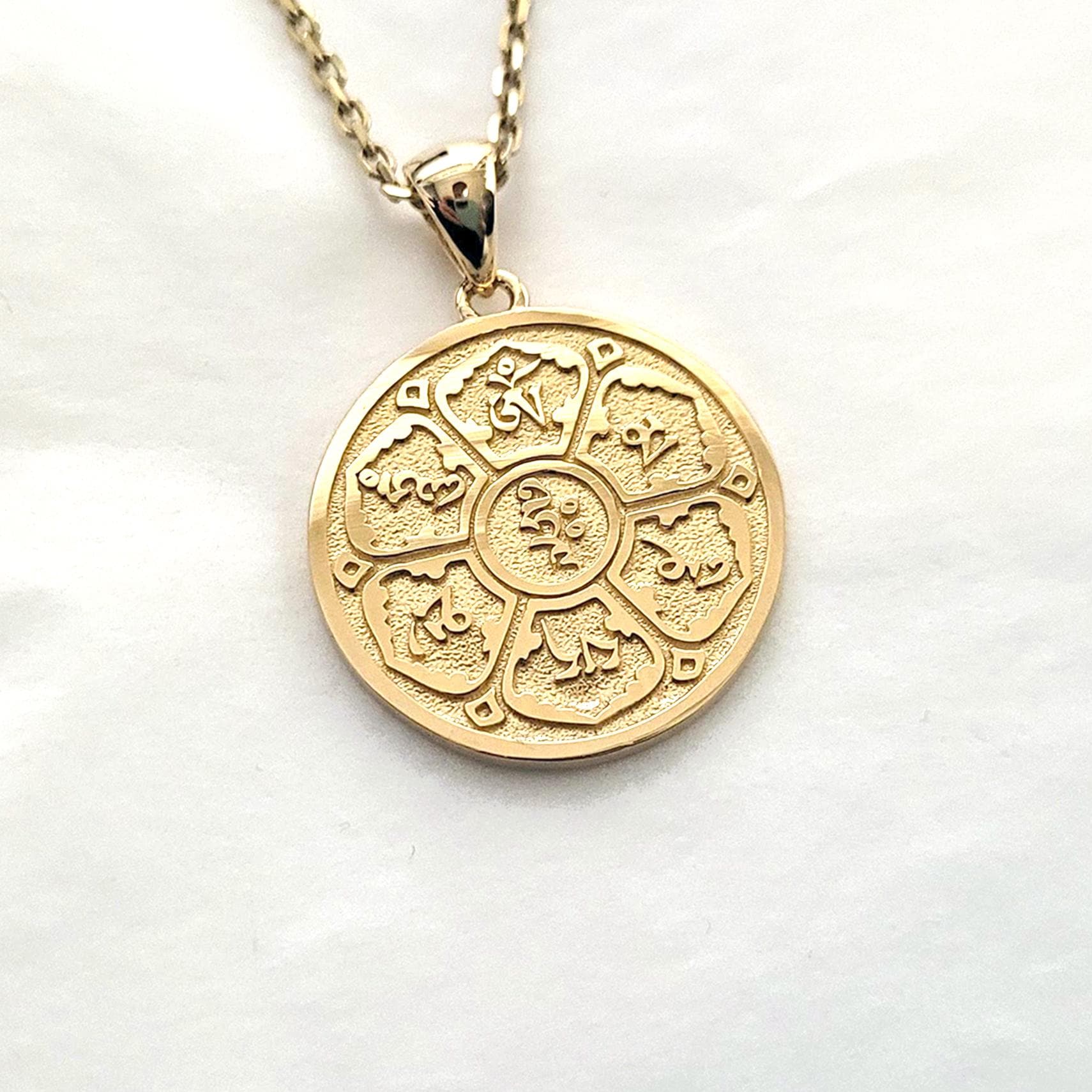 Hum Pendant 14k 18k Gold Mantra Om Mani Padme Hum Pendant Necklace for Men and ...