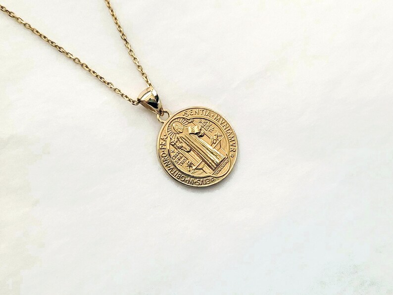 14k 18k Solid Gold Saint Benedict Medal Medallion Necklace - Etsy