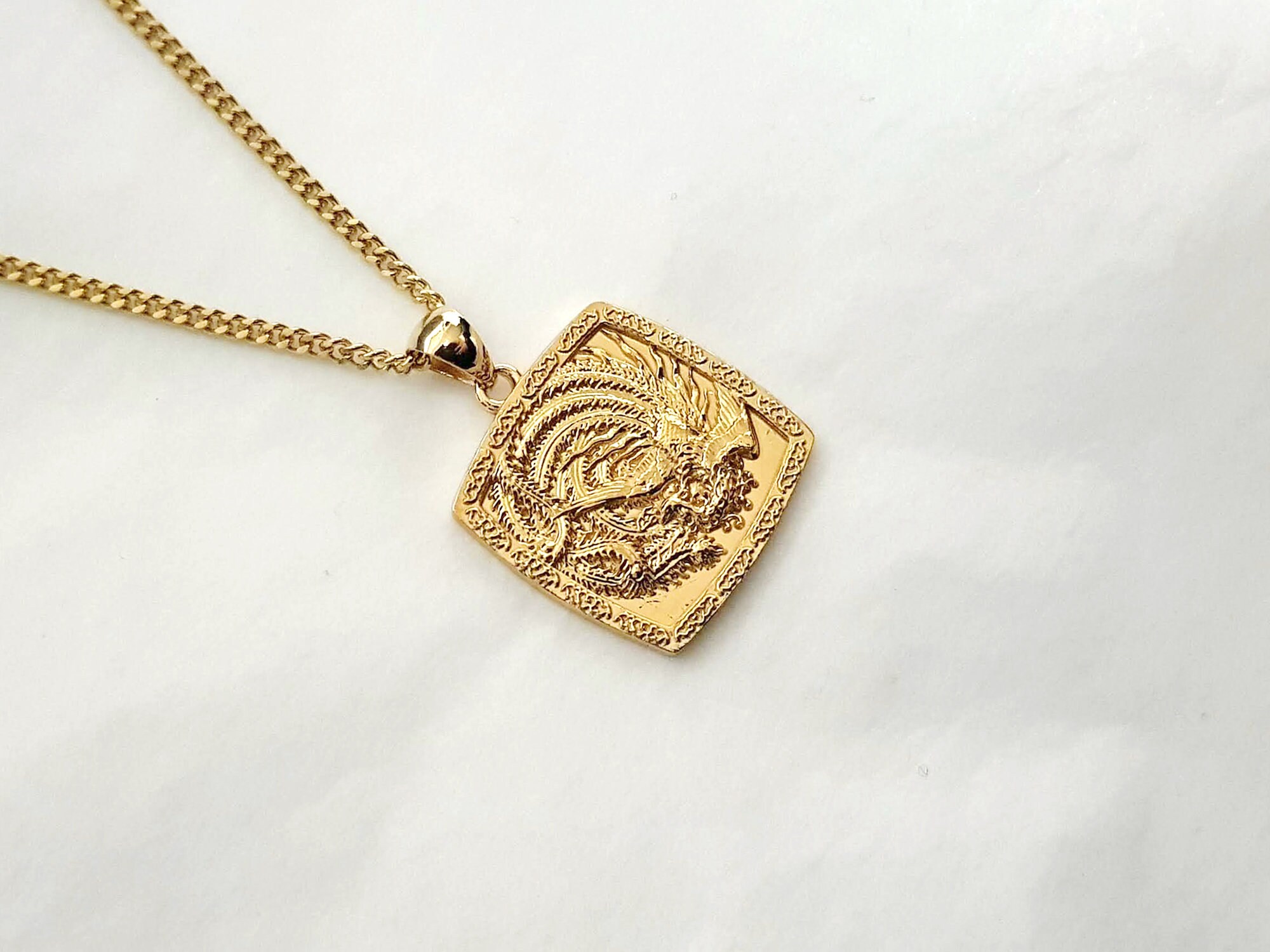 18k 14k solid gold Korean phoenix necklace pendant mens Etsy