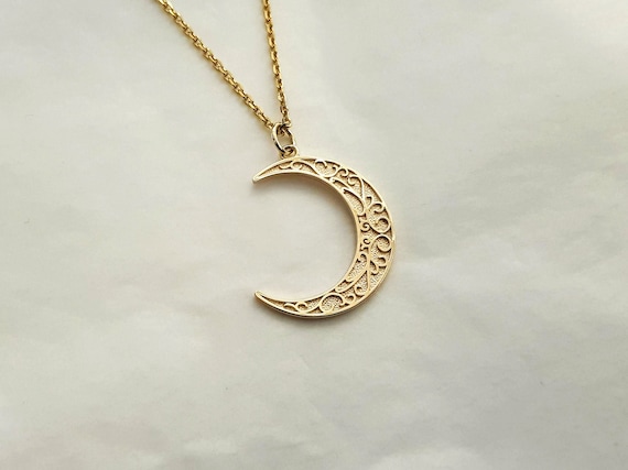 14k Gold & Sterling Silver Crescent Moon & Black Cat Pendant - J.H.  Breakell and Co.