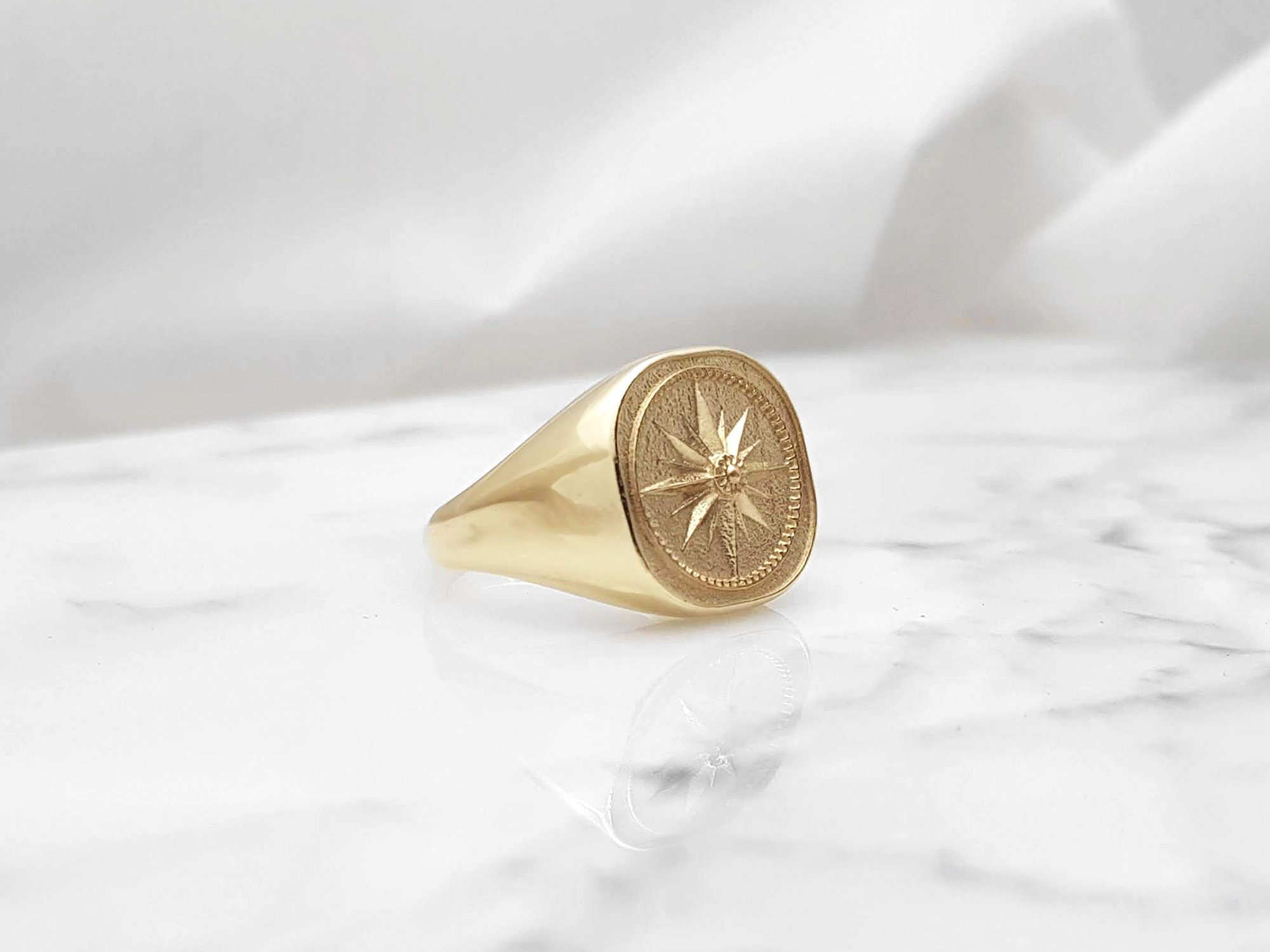 14k 18k Gold Compass Ring Mens Ring Gold Gold Ring Men Etsy