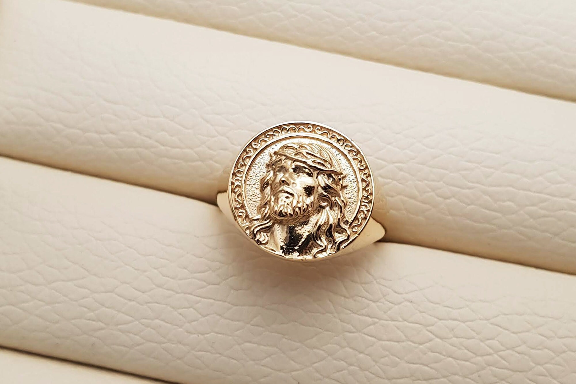 18k 14k Gold Jesus Ring Mens Ring Gold Catholic Gold Ring Etsy