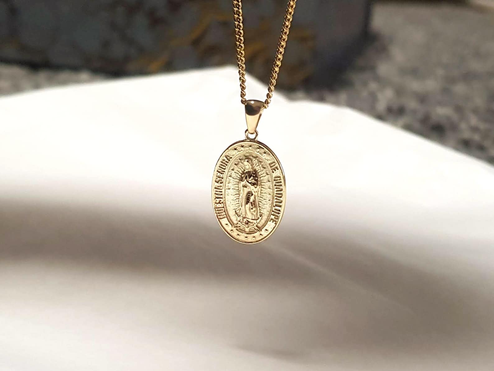 14k 18k Gold Blessed Virgin Mary Our Lady of Guadalupe Pendant Necklace ...