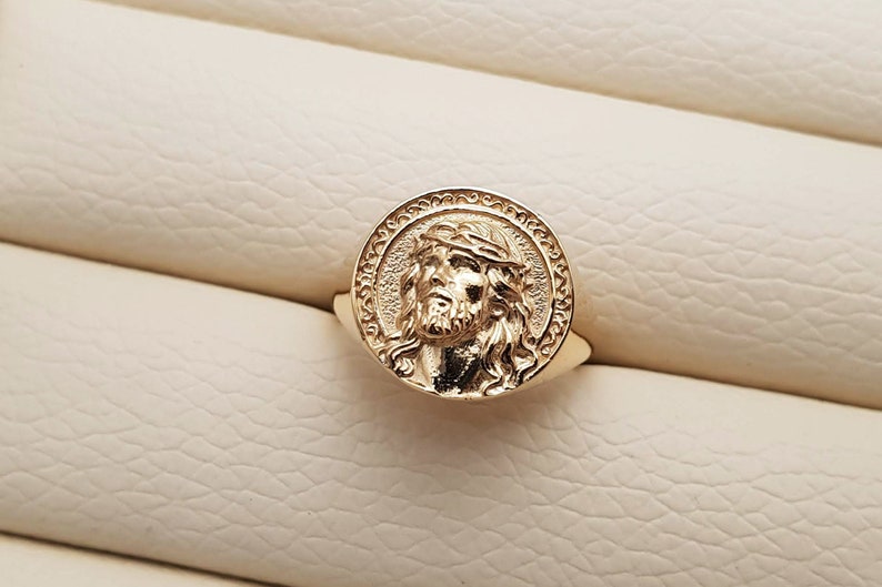 18k 14k Gold Jesus Ring Mens Ring Gold Catholic Gold Ring - Etsy