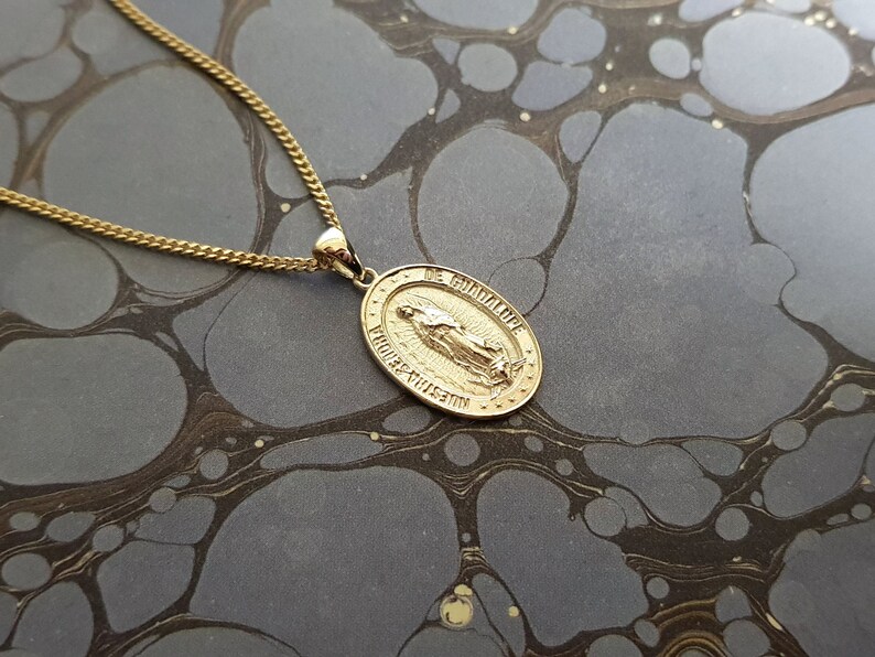 14k 18k Gold Blessed Virgin Mary Our Lady of Guadalupe Pendant Necklace ...