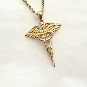 14k 18 gold snake caduceus pendant necklace for women and men