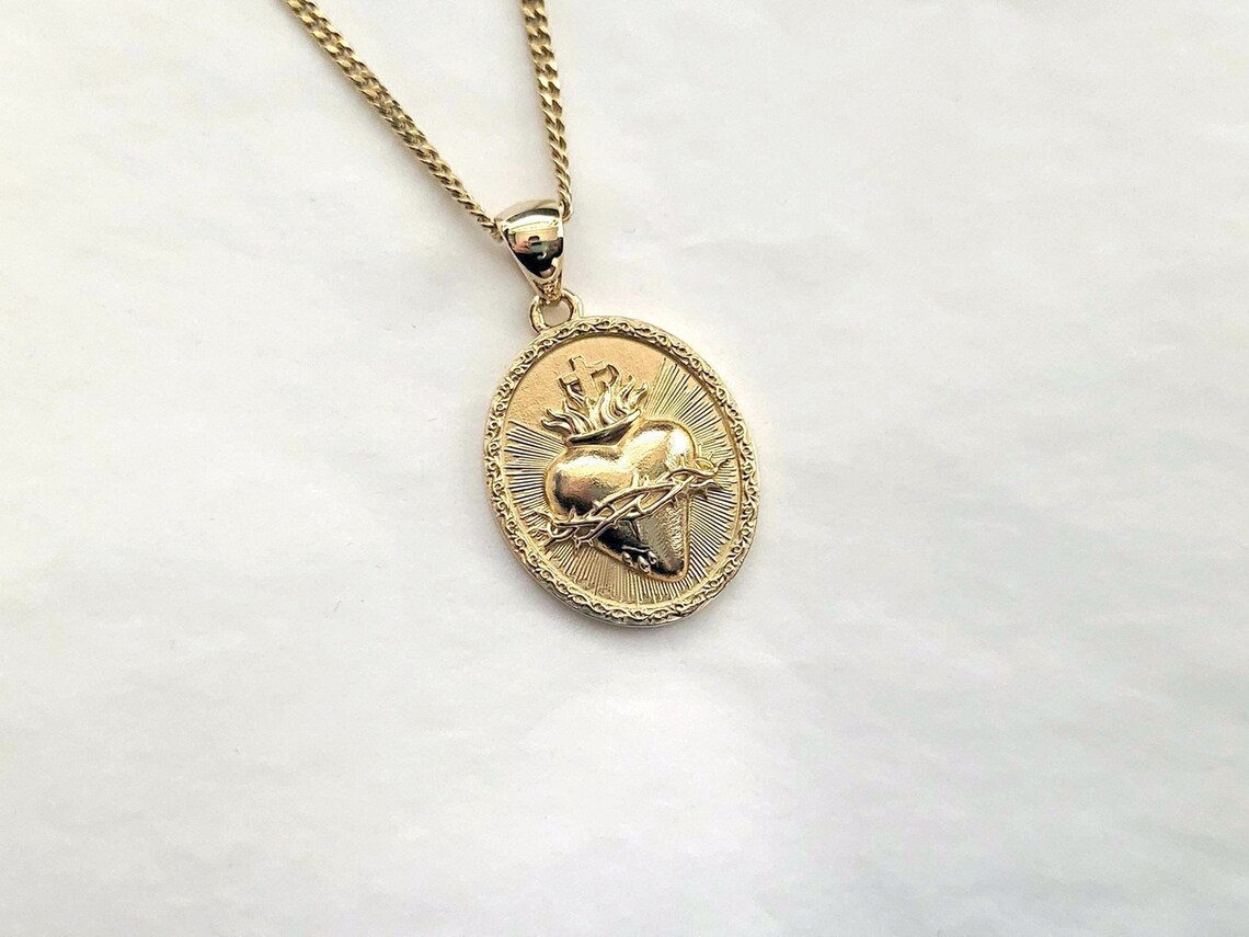 Floral Sacred Heart Gold Necklace