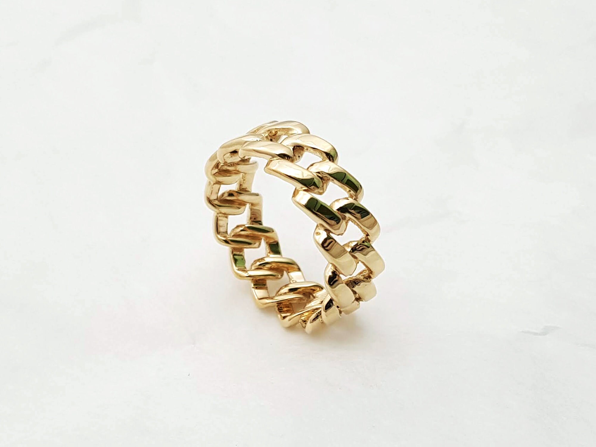 18k 14k Solid Gold Simple Chain Ring 3 8mm Womens Mens Ring | Etsy