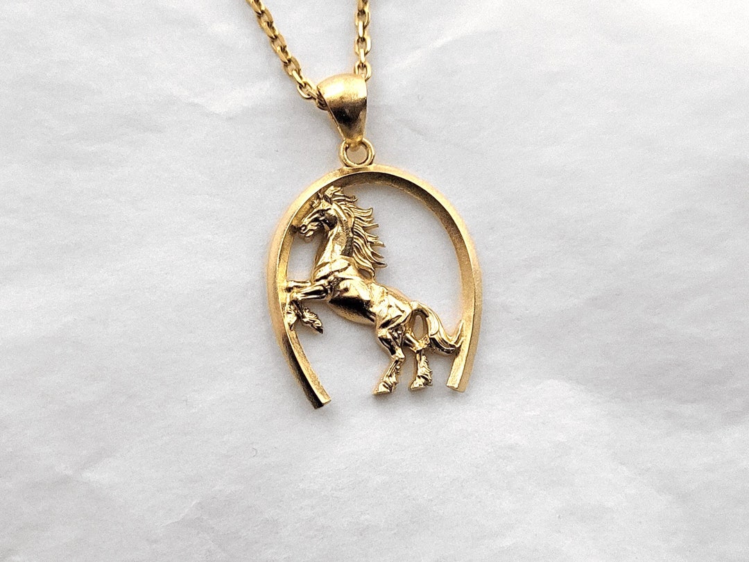 14k 18k Gold Horse Necklace 1, Horse Pendant, Mens Necklace Gold, Mens