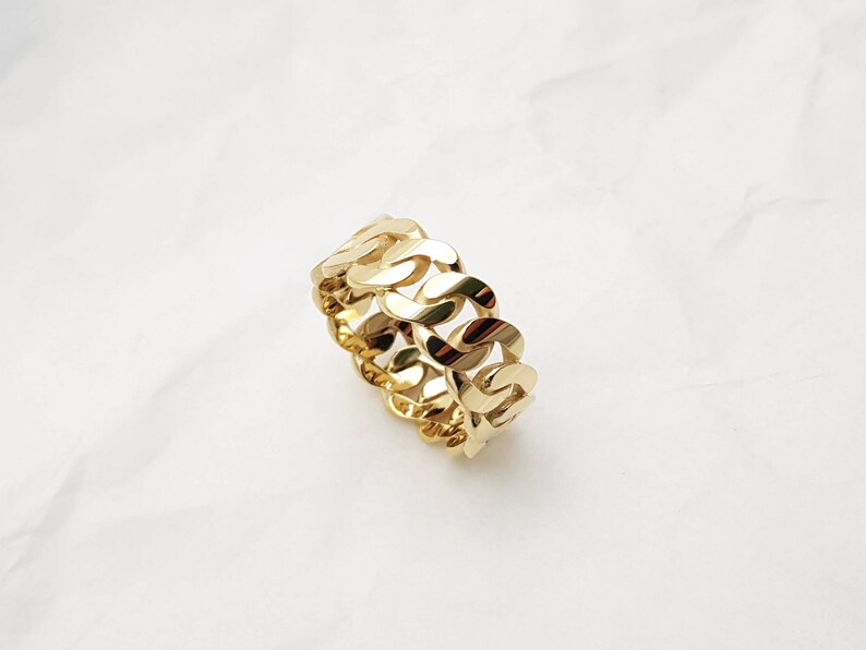 14k 18k Solid Gold Simple Curb Chain Ring 1 M 8.0mm Mens Etsy