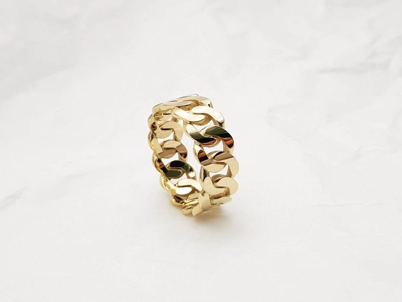 14k 18k Solid Gold Simple Curb Chain Ring 1 M 8.0mm Mens Etsy