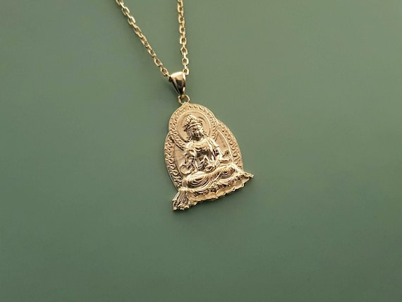 18k 14k solid gold golden Amitabha Buddha necklace pendant | Etsy