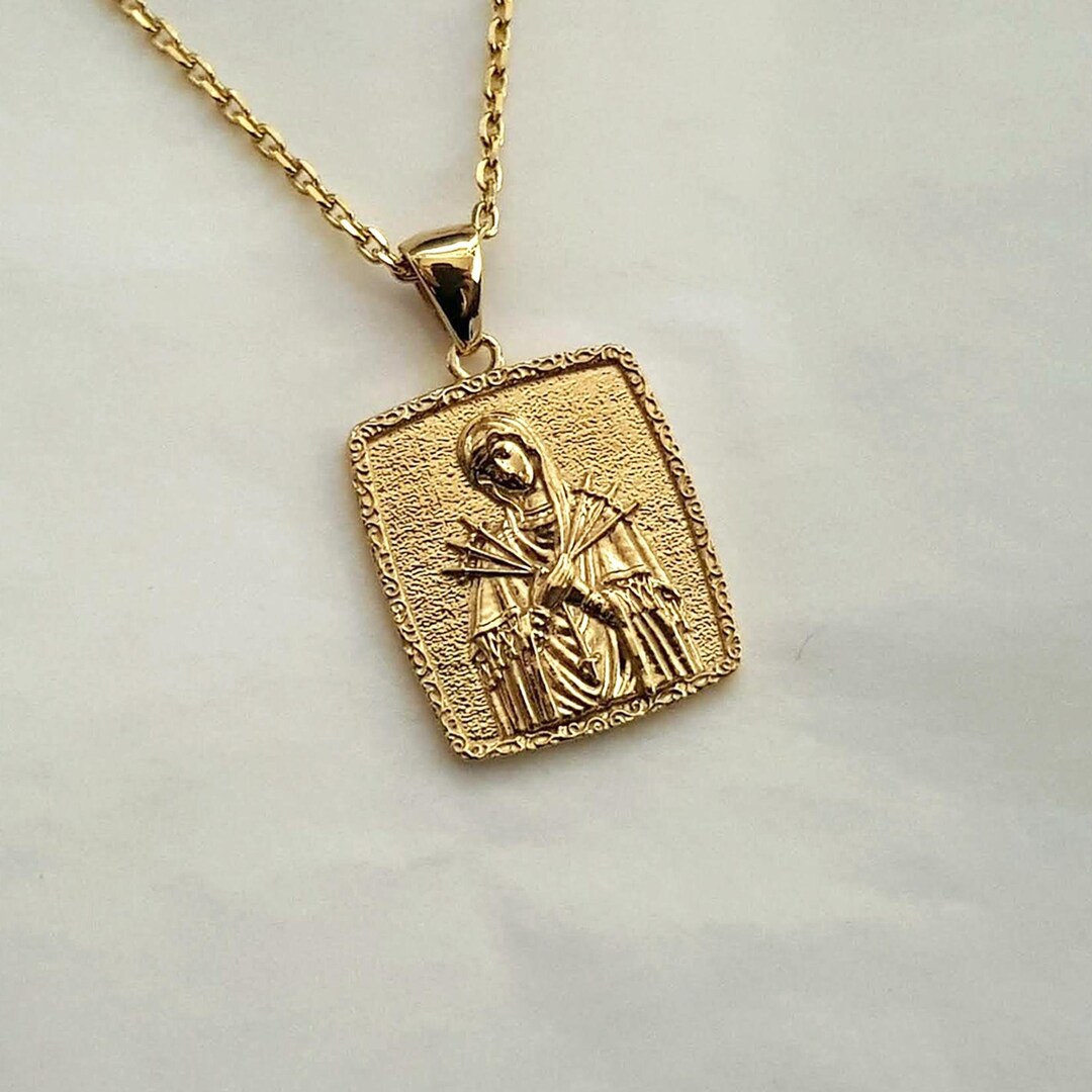 14k 18k Gold Blessed Virgin Mary Pendant Necklace - Our Lady of Sorrows ...