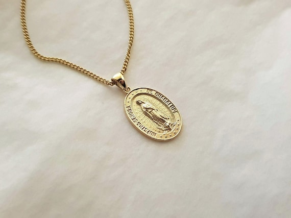 14k 18k Gold Our Lady of Guadalupe Necklace Pendant Blessed