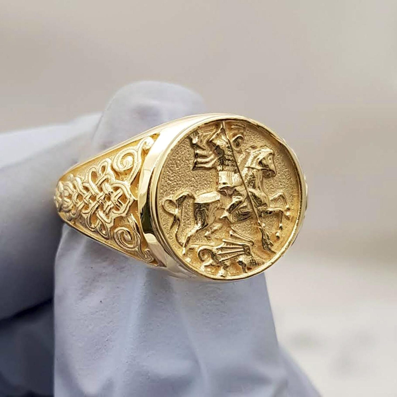 14k 18k Gold St George Ring for Men - Etsy