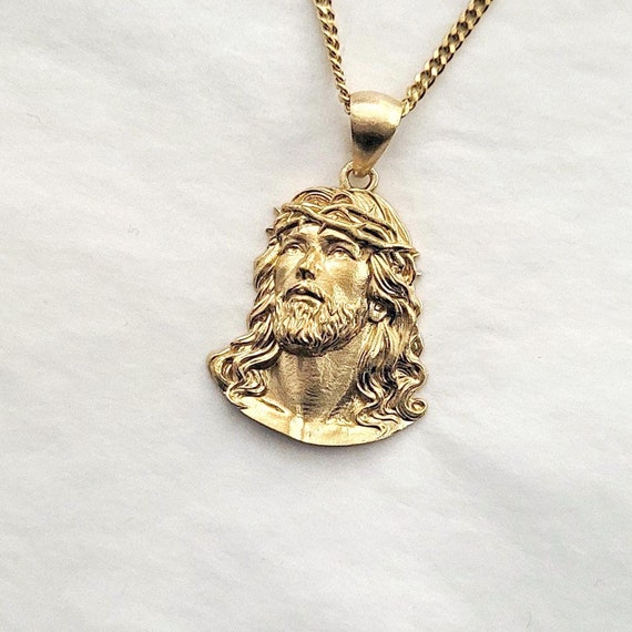 18k 14k Gold Jesus Nekclace Men Jesus Pendant Mens Necklace Gold Mens Pendant Gold Etsy Canada