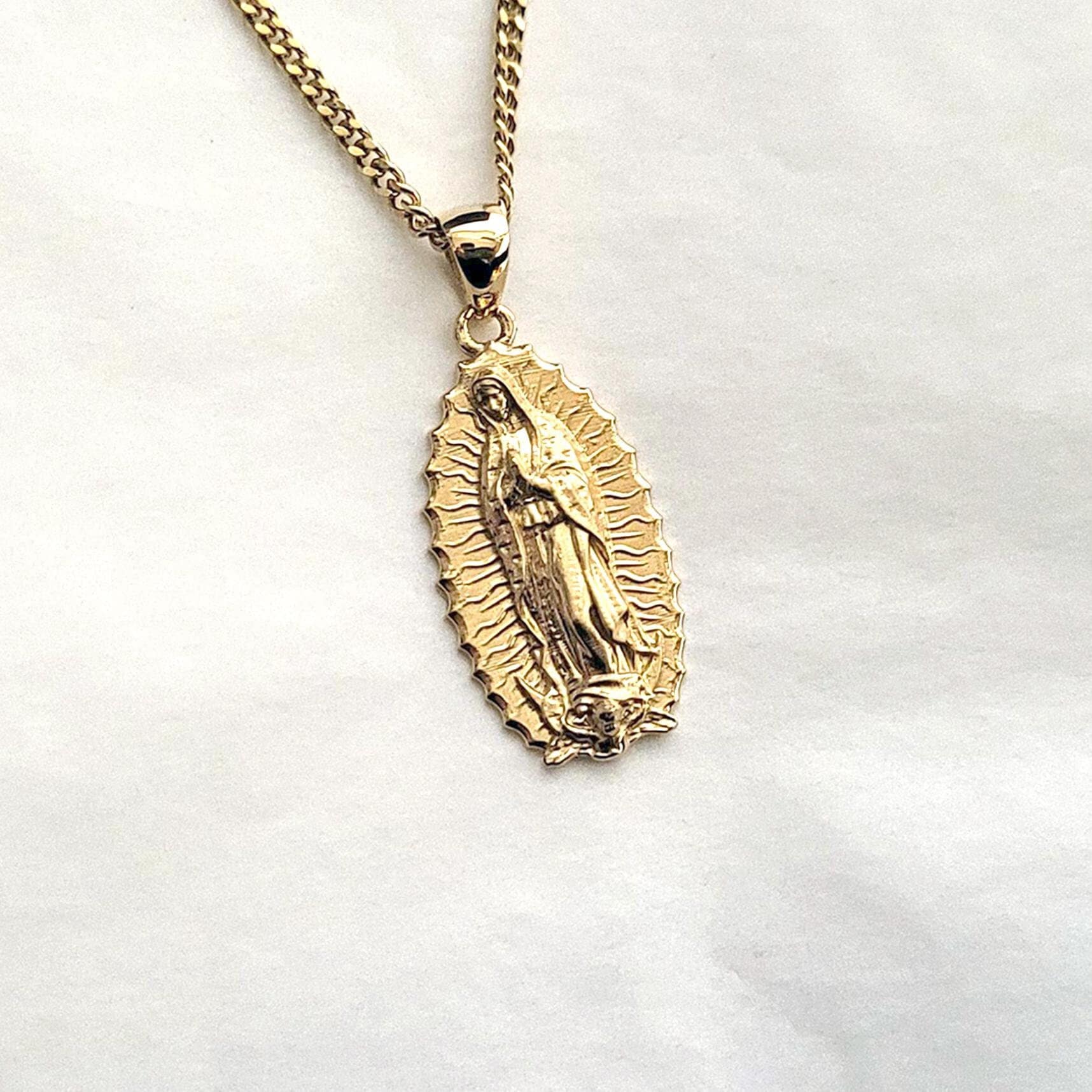14k 18k gold our lady of guadalupe pendant necklace for men and women