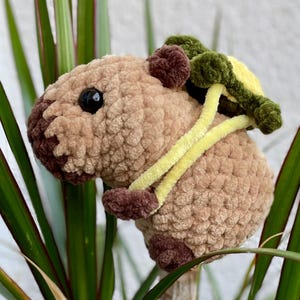 Plush Capybara Amigurumi with Turtle Backpack | Cute Crochet Rodent Animal, Soft 4” Water Pig Stuffed Toy, Unique Gift for Kids & Collectors