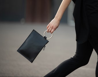 Black leather clutch purse | black purse | leather clutch