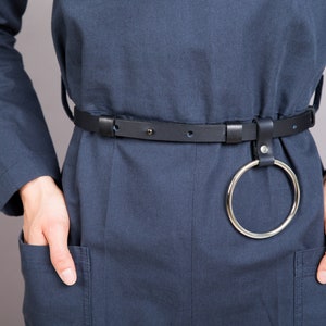 Leather belt woman | O ring belt | skinny  leather belt | leather O ring belt
