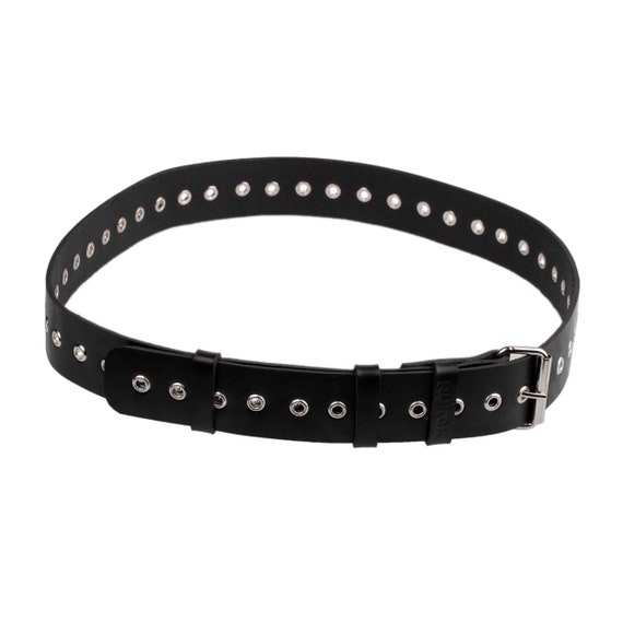 Black Leather Eyelet Belt: Unisex Full Grain Chunky Belt - Etsy display picture 1