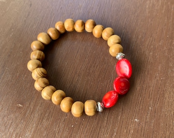 Natural Coral Bracelet, Coral Yoga Bracelet, Coral Healing Bracelet, Cedar Wood Bracelet, Transformation Bracelet, Coral Gemstone
