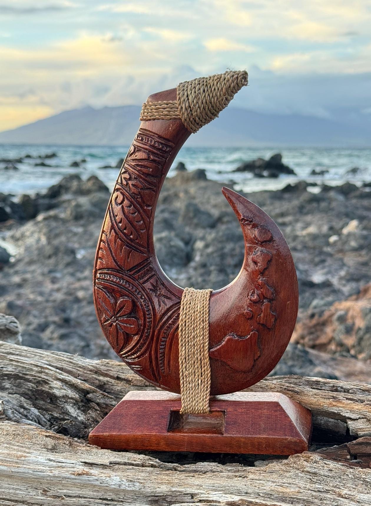 Hawaiian Store Handcarved Wooden Makau Fish Hook on Stand - Etsy