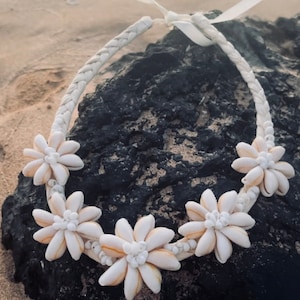 da Hawaiian Store Beachy Shell Flower on Natural Cord (Choose from Necklace or Bracelet)