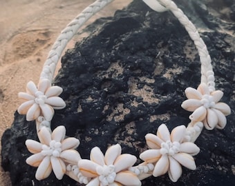 da Hawaiian Store Beachy Shell Flower on Natural Cord (Choose from Necklace or Bracelet)